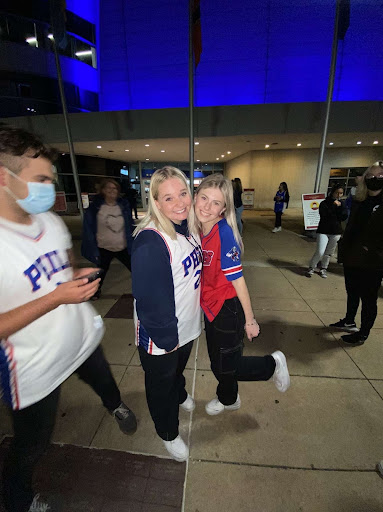 Kennedy Klinger and Marley McNair outside of Wells Fargo center following the Philadelphia 76ers loss. 